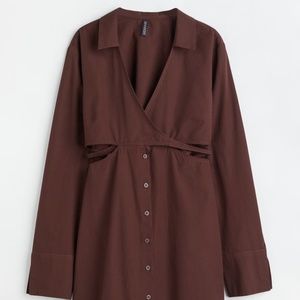 H&M Cotton Poplin Dress Cut Outs brown NWT